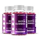 Vitamatic Biotin Gummies 10,000 mcg for Stronger Hair, Skin & Nails - 60 Gummies Vegan - También llamada Vitamina B7 (3 Botellas)