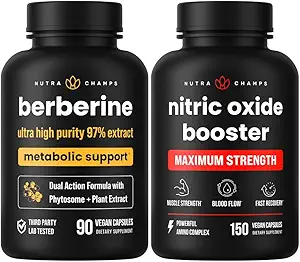 NutraChamps Complete Metabólico &amp; Circulatory Support : Berberine & Nitric Oxide Booster Duo