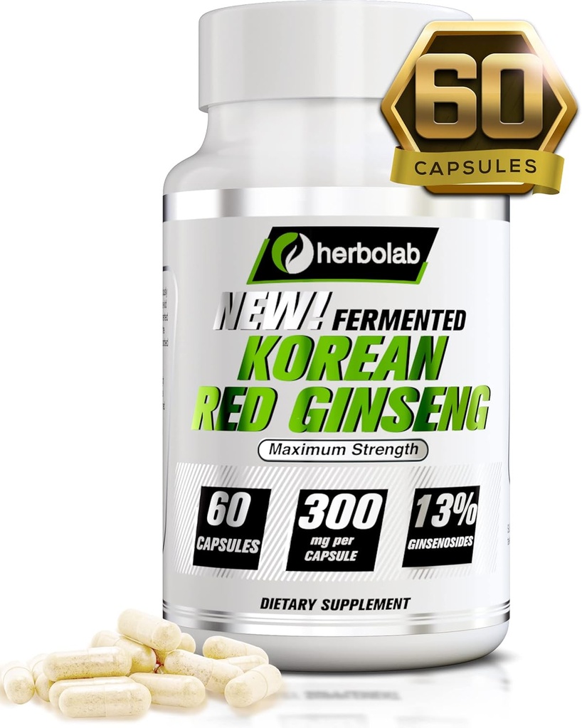 herbolab Korean Red Ginseng Fermented 10:1 (13% ginsenosides) - Genuine Panax Ginseng de Corea 6 años Old Roots - Patented Extract Technology