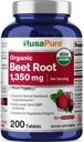 NusaPure Beet Root 1,350 mg 200 Tabletas orgánicas (vegetariano, USDA, no GMO &amp; Gluten Gratis) Pepper negro