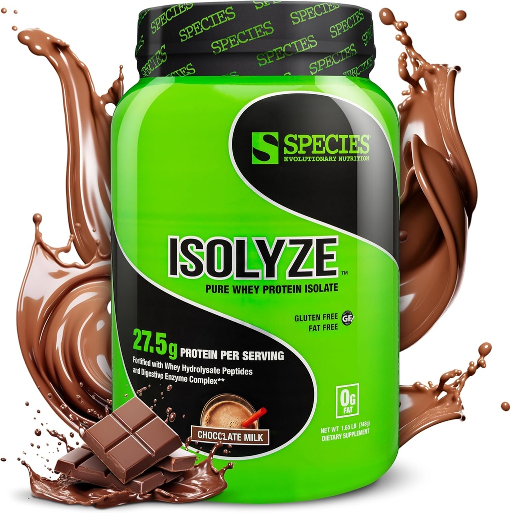Especies Nutrición Isolyze Whey Protein Powder, 100% Whey Isolate for Muscle Building, 27.5g Protein Por Scoop, No Sugar & Low Fat (Chocolate Milk, 22 Servings)