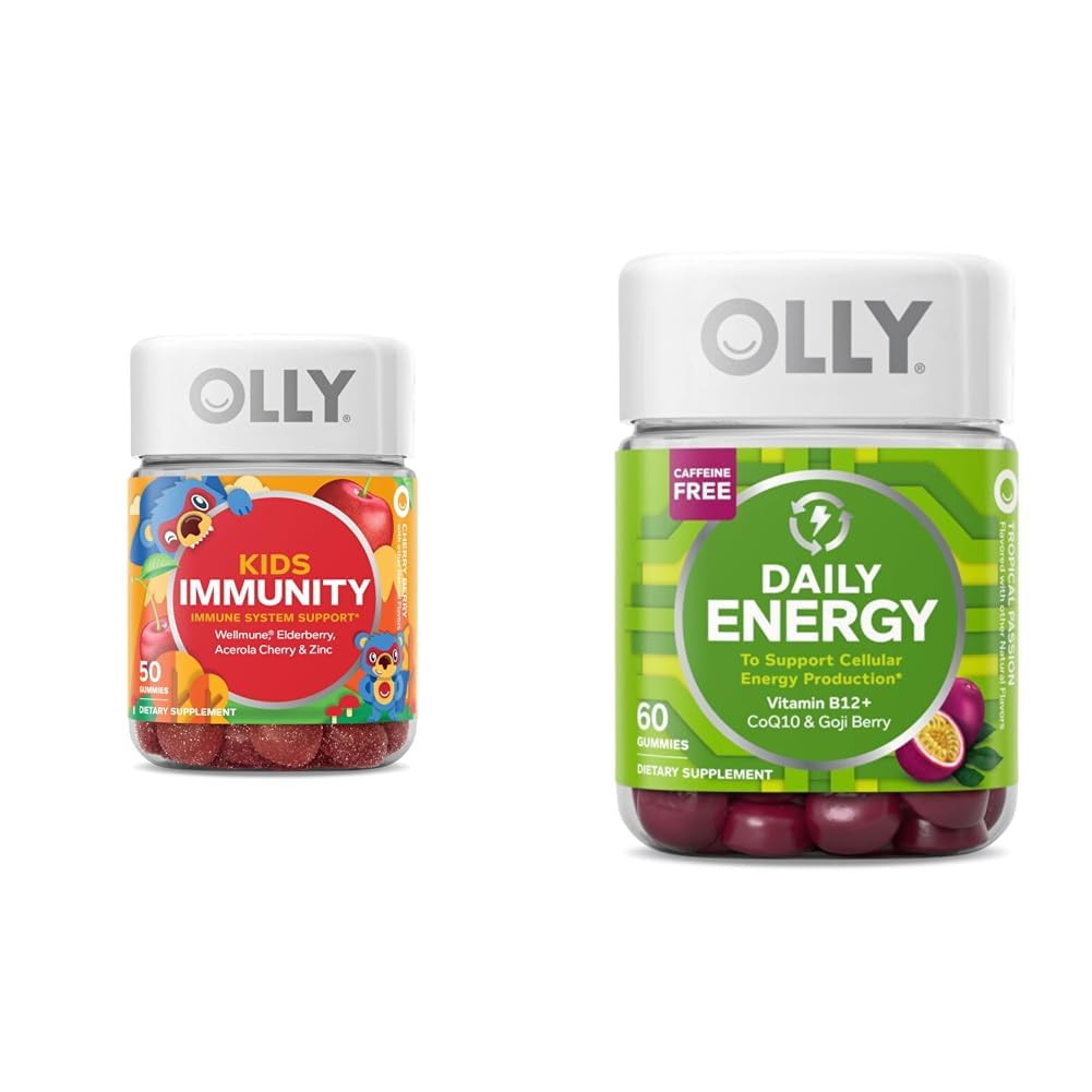 OLLY Kids Immunity Gummy, Immune Support, 50 Conde Daily Energy Gummy, Vitamina B12, CoQ10, 60 Conde