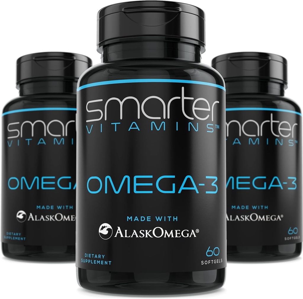 (3 Pack) Más inteligente Omega 3 Fish Oil, Berry Flavor, Burpless, Tasteless, 2000mg, DHA EPA Triple Strength Brain, Hecho con AlaskOmega®