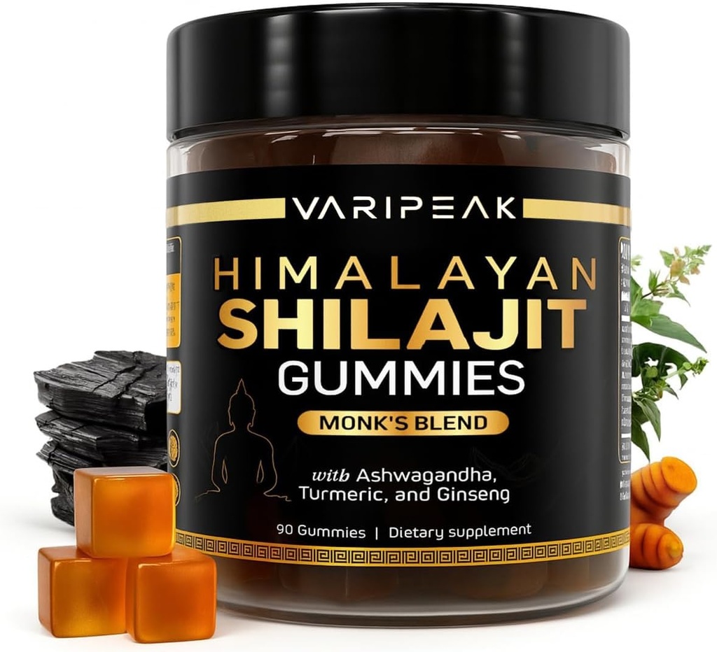 4-in-1 Orgánica Himalayan Shilajit Gummies vivieron con Ashwagandha, Turmeric, " Ginseng  durable Adaptogen for Energy, Immunity " Vitality Support ← Orgánica, Vegana, Libre de Azús 90 Conteo para Mujeres