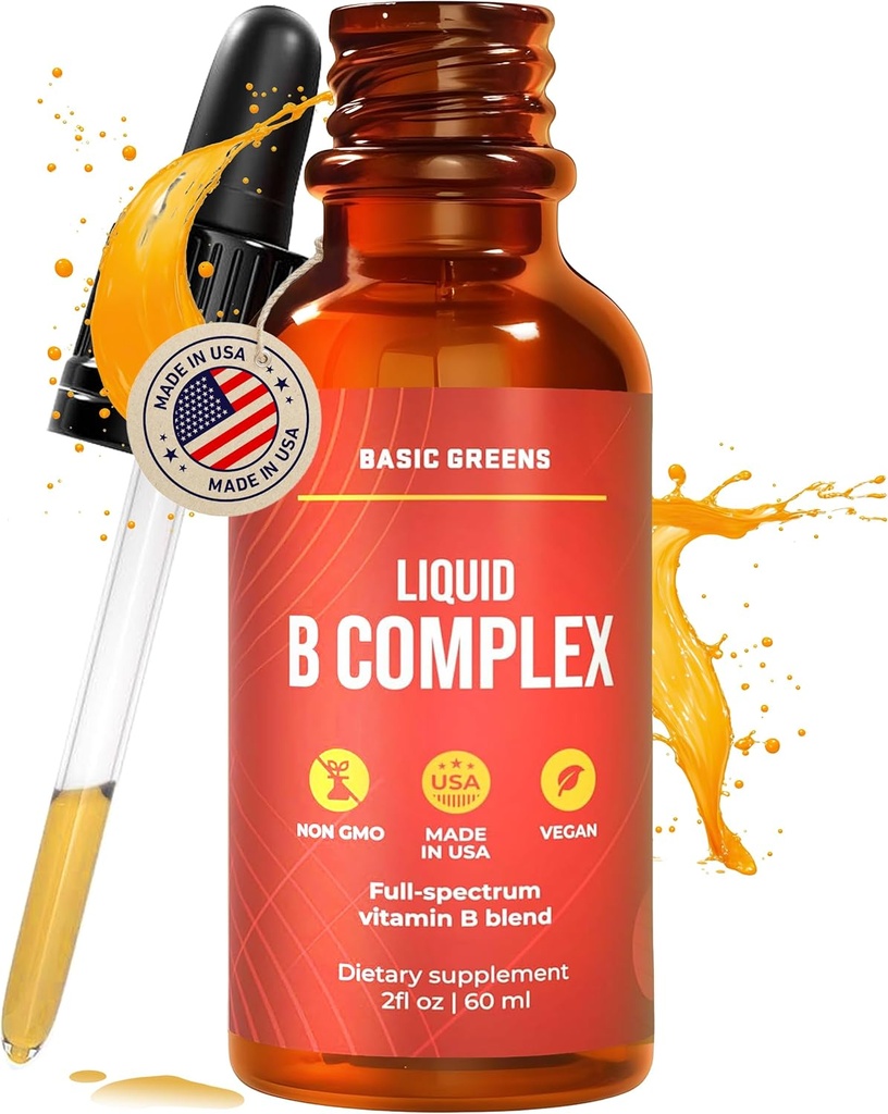 Vitamina B Complejo Liquid Drops - Fuerza Sublingual Fórmula, maximiza la absorción " Boosts Energy - B1, B2, B3, B5, B6, B7, B9, B12 - Suplemento natural vegano para la inmunidad (B Complex)