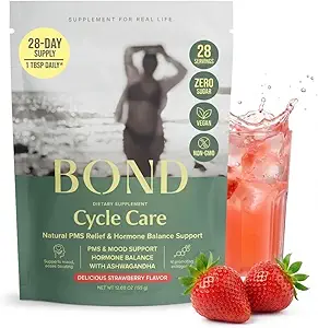 BOND Cycle Care – PMS Support Supplement &amp; Hormone Balance for Women – Cortisol Reducer with Ashwagandha, L-Tryptophan, Magnesium, Turmeric Extract " Glutathione for Mood & Cycle Relief, 28 Servings