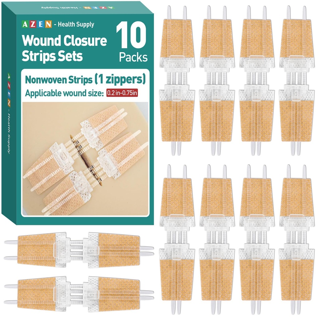 AZEN 10 Pack Emergency Wound Closure Strips, Butterfly Bandages, Laceration Closure Zip Stitch, Repair Wounds Without Stitches