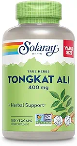 SOLARAY Tongkat Ali 400 mg - Longjack Tongkat Ali para Hombre - Herbal Support for Men's Health and Vitality - Vegan, Non-GMO, Lab Verified - 180 Servings, 180 VegCaps