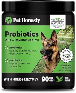 Pet Honesty Probiotics for Dogs for Occasional Diarrhea & Bowel Support, Digestive Enzymes with Prebiotics for Gut Health for Dogs, Immunity Health & Itch Relief (Duck 90 ct)