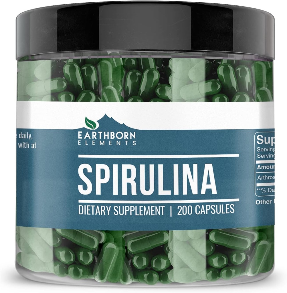 Earthborn Elements Spirulina 200 Capsules, Pure & Undiluted, No Additives