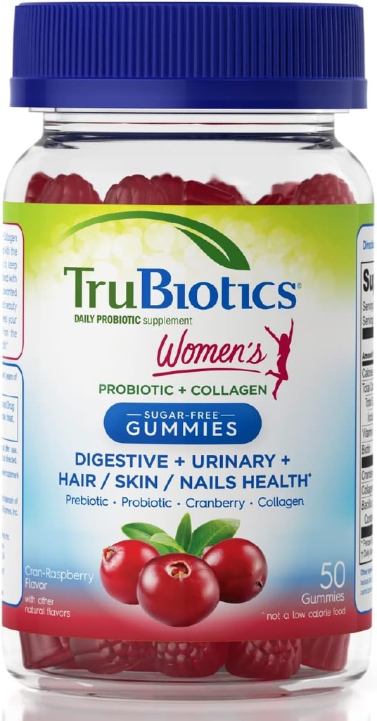 TruBiotics Gummies Probióticas con Collagen para Mujeres Digestivas/Urinarias/Hair/Skin/Nails Health, Sugar Prebióticos Libres " Probióticos para Mujeres, Collagen, Biotina, Vitamina C & Extracto de Arándano, 50 Condes