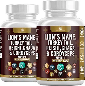 Mushroom Suplemento con la Mane de León Turquía Tail Reishi Cordyceps Chaga Marshmallow Root - 120 Conde