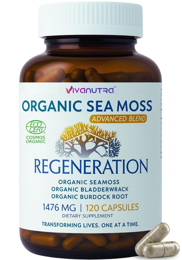 Sea Moss Capsules 1476mg – Organic Seamoss Pills Superfood with Irish Sea Moss, Bladderwrack & Burdock Root ← 120 Vegan Capsules for Vitality, Energy & Skin Support – Made in USA