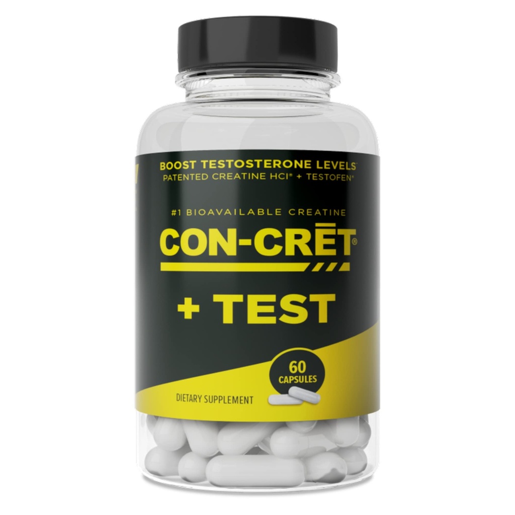 CON-CRET + Test, Creatine HCl Capsules with Fenugreek Extract, Boost Testosterone Levels, 60 Count