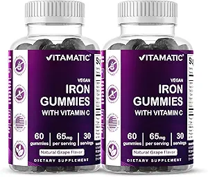 Vitamatic Iron 65 mg Gummies Suplemento para Hombres Mujer - 60 Gummies Vegan - Gran Tasting Iron Gummy Vitaminas con Vitamina C (2)