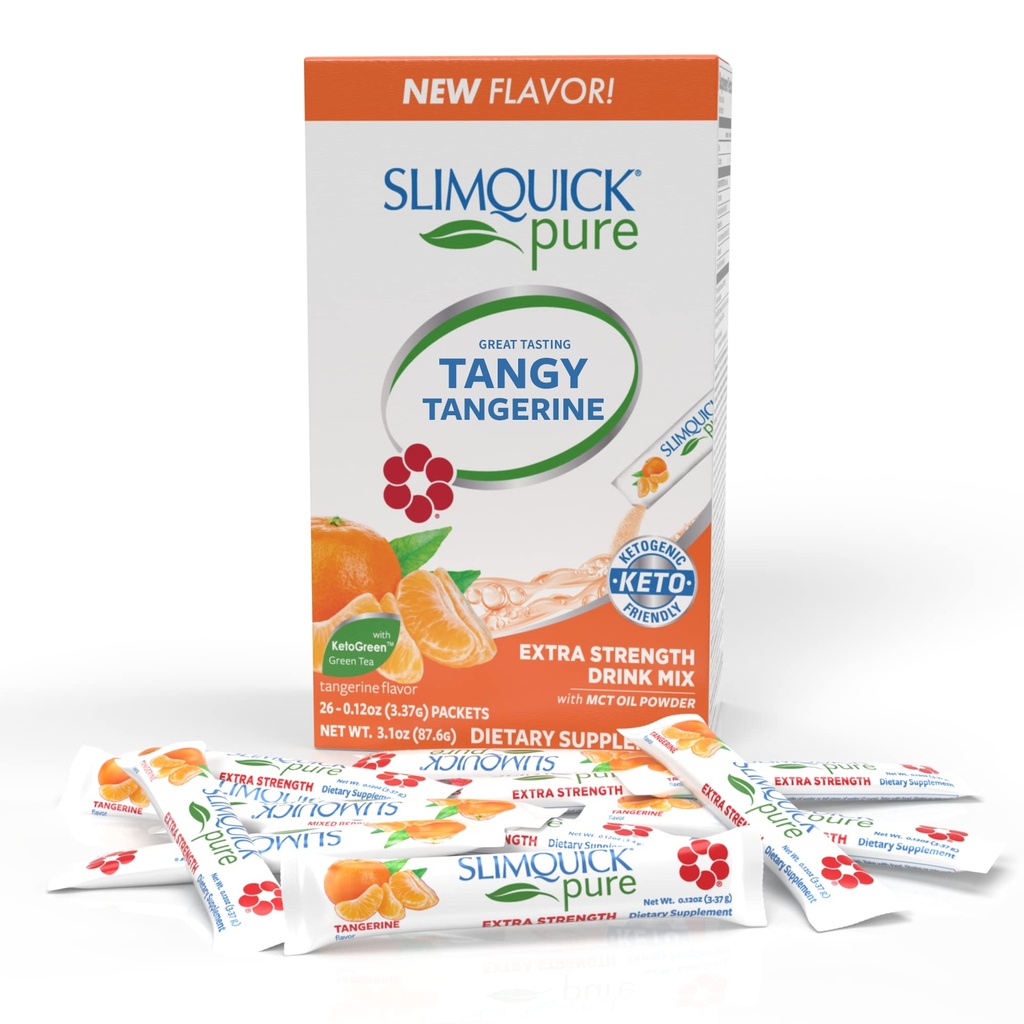 SlimQuick Extra Strength Weight Management Drink Mix for Women, Tangerine - Helps Metabolism, Keeps Full for Longer with Green Tea, Caffine, Chaste Tree, Rhodiola Extract - 26 Count