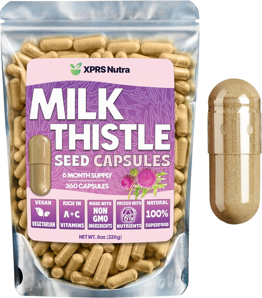 Milk Thistle Seed Capsules - 360 Count (6 Month Supply) Premium Milk Thistle Supplement Rich in Silymarin to Support the Liver and Digestion - Pure, Non-GMO Cardo Mariano Milk Thistle Pills
