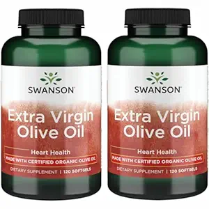 Aceite de oliva virgen extra Swanson - Suplemento natural Apoyo a la salud cardiovascular w / ácidos grasos esenciales - Hecho w / fruta de oliva fría presidida orgánica - (120 Softgels, 1g Cada) 2 Pack