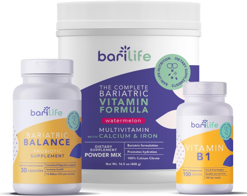 Bari Life Complete Bariatric MultiVitamin Powder (Watermelon) y Bariatric Balance – Suplemento Probiótico y Vitamina B1