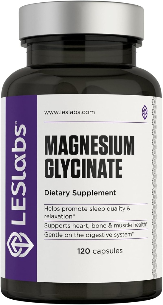 LES Labs Magnesium Glycinate – Soporta el descanso, la salud del corazón, el alivio del estrés, el metabolismo, la función del nervio &amp; musculo, suave en el sistema digestivo – Suplemento no OMG – 120 cápsulas