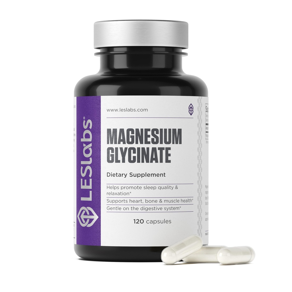 LES Labs Magnesium Glycinate – Supports Restful Sleep, Heart Health, Stress Relief, Metabolism, Nerve & Muscle Function, Gentle on the Digestive System – Non-GMO Supplement – 120 Capsules
