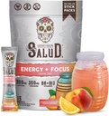 Salud 2-en-1 Bebida Energética Powder + Focus, Peach Lemonade, Caffeine Orgánica, B6 + B12, Theanine, Clean Energy Drink Packets, Agua Fresca Mix, Non-GMO, Gluten Free, Vegan, 1g de Sugar, (15 Servings)