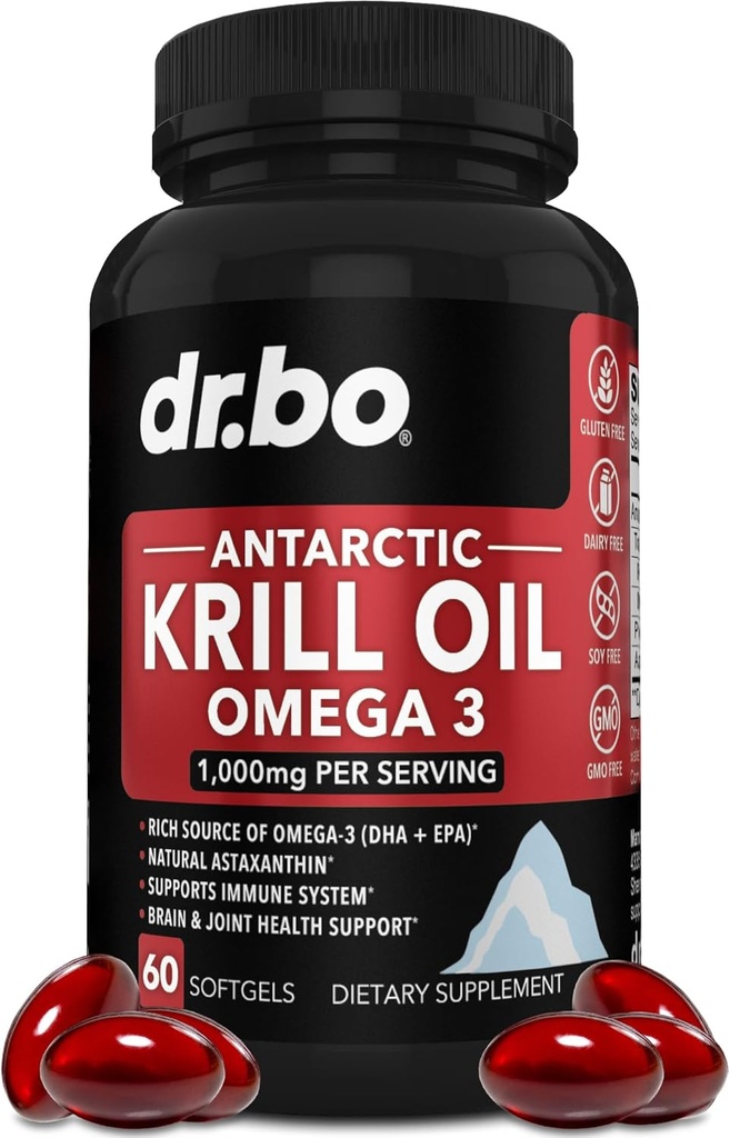 Krill Oil Omega 3 500mg - Antártico Krill Oil 1000mg Softgels Capsules EPA, DHA, Astaxanthin, Phospholipids - Omega 3 Fatty Acids Suplementos, Suplementos Naturales Puros para Hombres - 60 Softgels
