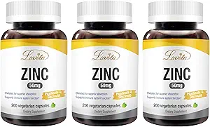 LOVITA Zinc 50mg ANTE Potent Highly-Absorbed Chelated Zinc Supplements, Picolinate & Bisglycinate ANTE Vegan, Gluten Free, non-GMO ← Para Immune, Antioxidant Support & Healthy Skin ← 200 Capsules (Pack of 3)