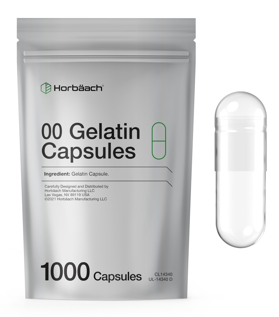 Empty Capsules Tamaño 00 Silencio 1000 Clear Gelatin Capsules ← Bolsa Resealable Silencio No GMO, Gluten Free Silencio Por Horbaach
