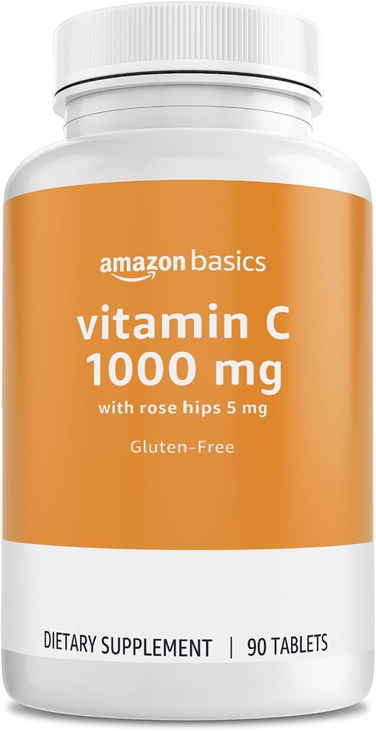 Basics - Vitamina C, 1000 mg con Rose Hips 5mg, 90 comprimidos (1 por porción), Gluten Free