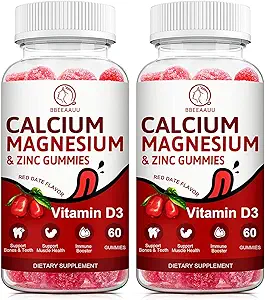 Calcio, Magnesio, Zinc &amp; Vitamina D Gummies - 2 Pack TENIDO Vitaminas para Mujeres, Hombres &amp; Niños TENIDO Suplementos de Calcio para Huesos fuertes sanos, Zinc Gummies, Libre de gluten, Vegan - 120 Conde