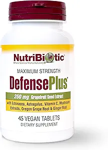 NutriBiotic – DefensePlus, 45 Tablets Ø 11 in 1 Immune Support with Vitamin C, Zinc, Grapefruit Seed Extract, Echinacea, Astragalus Root & Immune Boosting Extracts " Mushrooms ANTE Vegan " Gluten Free