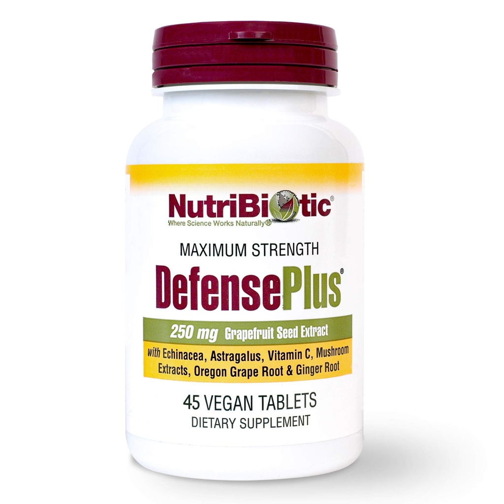 NutriBiotic – DefensePlus, 45 Tablets Ø 11 in 1 Immune Support with Vitamin C, Zinc, Grapefruit Seed Extract, Echinacea, Astragalus Root & Immune Boosting Extracts " Mushrooms ANTE Vegan " Gluten Free