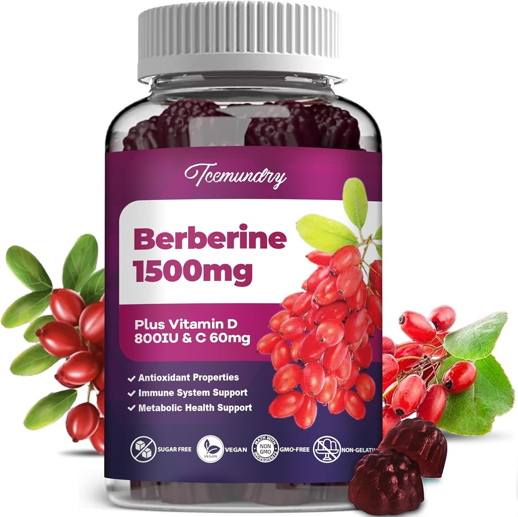Berberine Gummies 1500 mg de la rallada india de alta potencia con vitamina D &amp; vitamina C Suplemento