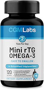 rTG Omega 3 Fish Oil Suplemento dietético - Alta Absorción " Fast Acting, Burpless Fish Oil Supplement from Anchovy. re-esterified Triglyceride w/EPA & DHA (como rTG) 960mg - 120 Softgels by CGM Labs