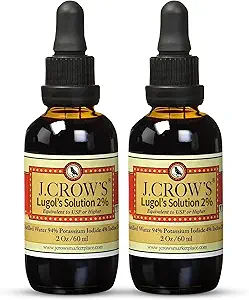 J.CROW'S® Lugol's Solution of Iodine 2% 2 oz (2 Botella) – Premium Iodine & Potassium Iodide Liquid, Gluten " , Extracto libre de alcohol, No Expiration