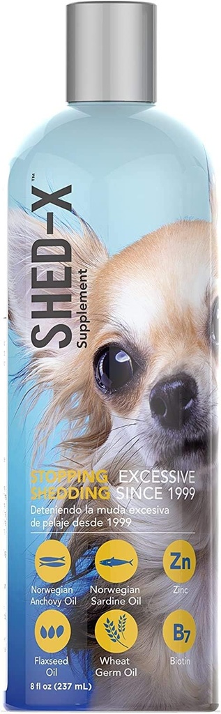 Suplemento de perros líquidos Shed-X, 8oz – 100% natural – ayuda a la boda de perros, aceite de pescado para perros apoya la piel, aceite de perro para alimentos con ácidos grasos esenciales, vitaminas y minerales