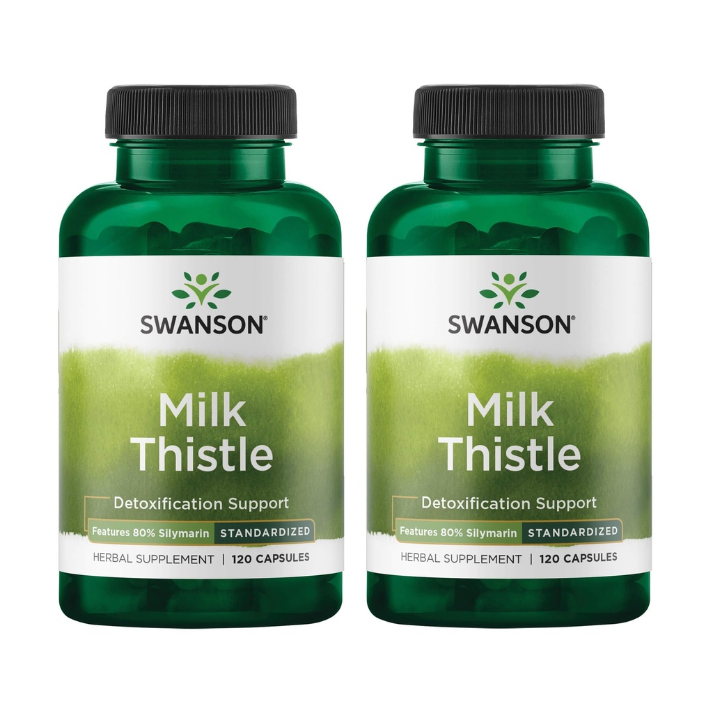 Swanson Milk Thistle (Standardized) - Herbal Liver Support Supplement w/ 80% Silymarin - Natural Formula Helping to Maintain Overall Health & Wellbeing - (120 Capsules) (2 Pack)