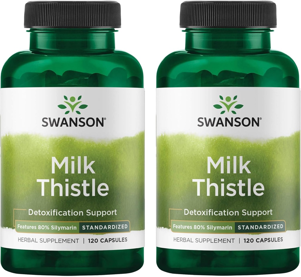 Swanson Milk Thistle (Standardized) - Herbal Liver Support Supplement w/ 80% Silymarin - Natural Formula Helping to Maintain Overall Health & Wellbeing - (120 Capsules) (2 Pack)