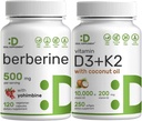 SUPLEMENTO DEAL Vitamina D3 10,000iu + K2 200mcg Softgels &amp; Berberina Suplemento con Yohimbine Bundle – Vitaminas de Sunshine esenciales con aceite de coco – Hidrocloruro de alta absorción