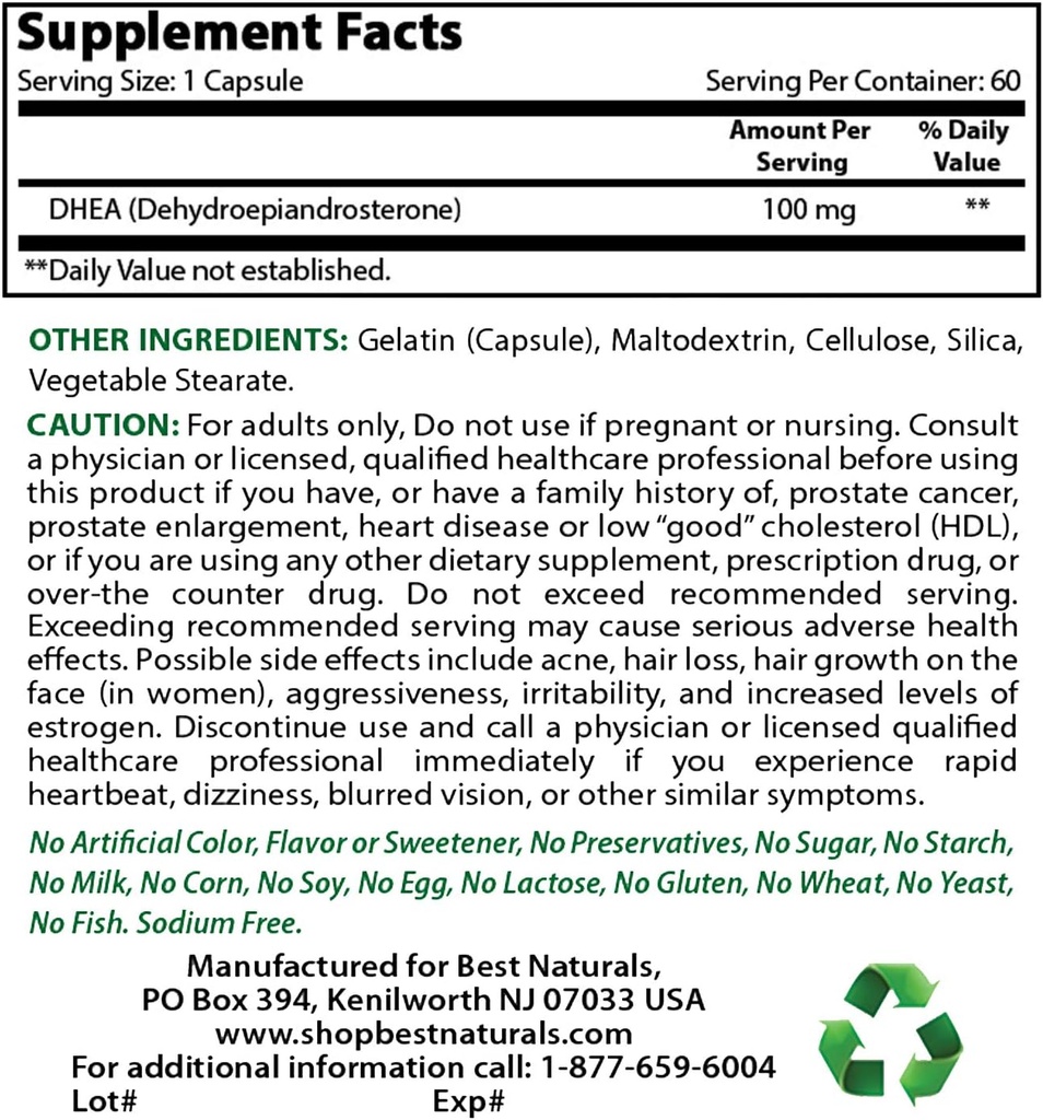 Mejores Naturales DHEA 100 mg &amp; Vitamina K2 (MK7) con D3