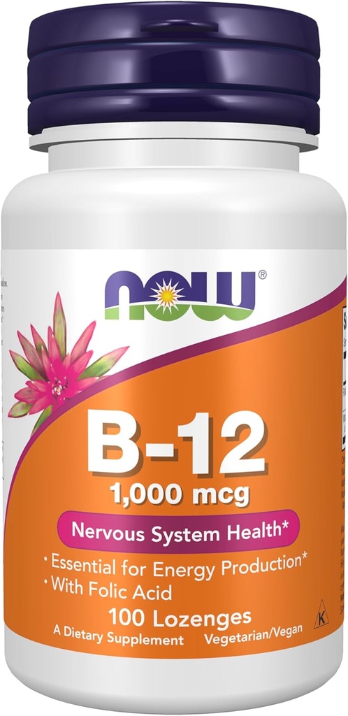 AHORA Suplementos, Vitamina B-12 1000 mcg con ácido fólico, Nervous System Health*, 100 Chewable Lozenges