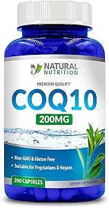 Genérico de vitamina natural Coq10 200mg, 200 cápsulas, absorción rápida - Gluten libre " no GMO