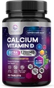 Calcio 1200 mg con Vitamina D3, Suplemento de Calcio Vitaminas, Hueso, Dientes &amp; Apoyo Sanitario Inmunitario, Suplementos de Calcio con D para Hombres, Carbonato de Calcio Absorbable de la Naturaleza - 60 Tabletas