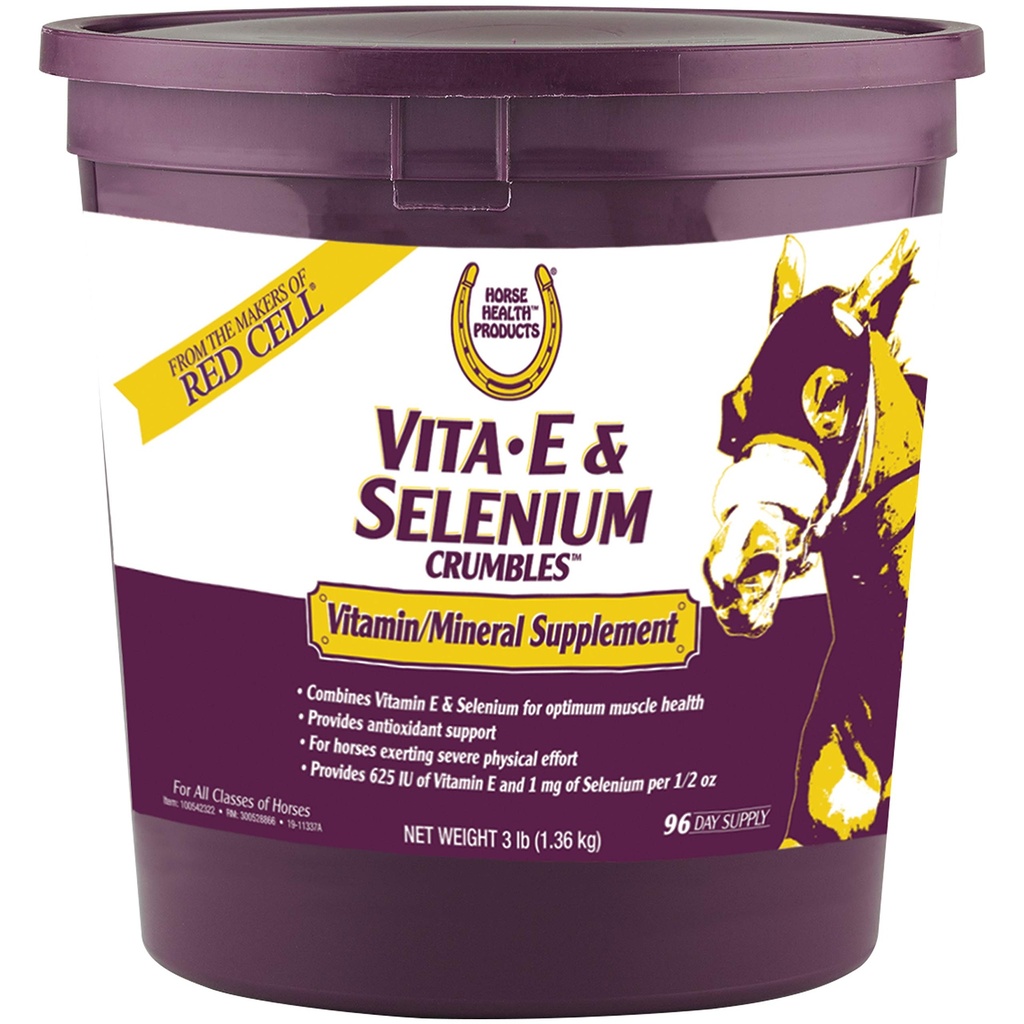 Salud de Caballo Vita E " Selenium Crumbles Horse Vitamin Supplement, Supports Optimal Muscle Health & antioxidant Support, 3 lbs., 96 Day Supply