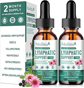 Mulittea Lymphatic Drainage Drops-Vegan 11-in-1 Lymphatic Drainage Supplements-Lymph System Support with Echinacea,Cleavers,Elderberry-Detox Cleanse-Non-GMO -2 fl oz-60 Servings-2 Pack