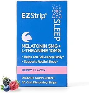 Sleep Aid Supplement - Berry Flavor, 30 Count - Dissolving Sleep Strips with Melatonin and L Theanine for Support with Falling Asleep - Made in The USA, Sugar and Gluten-Free