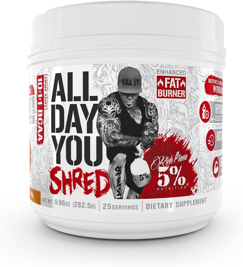 5% Nutrición AllDayYou Shred BCAA Powder ← Amino Acid Suplemento para la Gestión de Peso Silencio Elite Fat Burning & Energy with Hydration, Endurance & Recovery (Southern Sweet Tea)