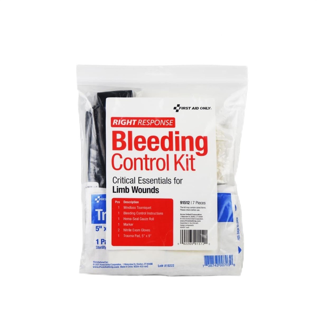First Aid Only 91512 Critical Essentials Bleeding Control Kit for Limb Wounds, 7 Pieces