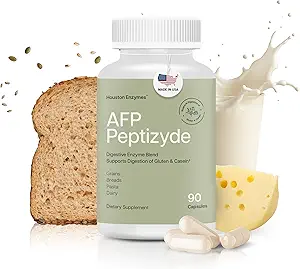 Houston Enzymes AFP Peptizyde - Combinación de Enzima Digestiva para Proteína, Casein " Proteínas Gluten - Enzimas Digestivas para Mujeres y Hombres (90 cápsulas)